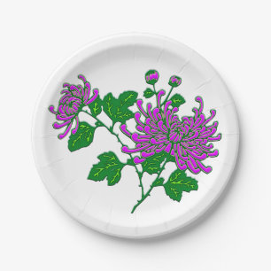 Chinese chrysanthemums  - lavender paper plate