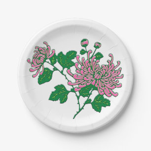 Chinese chrysanthemums  - soft pink paper plate