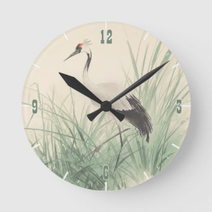 Chinese Crane Chinoiserie Decoupage Round Clock