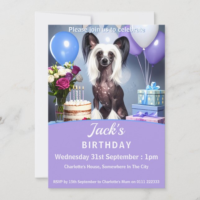 Chinese Crested Birthday Party Invitation (Front)