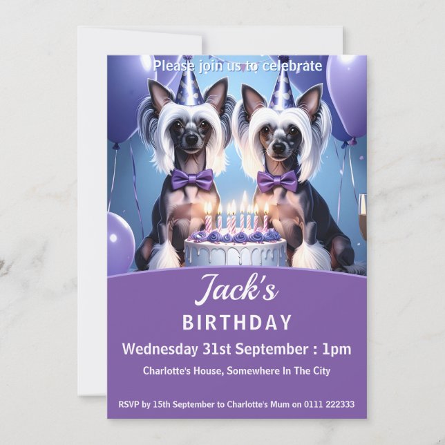 Chinese Crested Birthday Party Invitation (Front)
