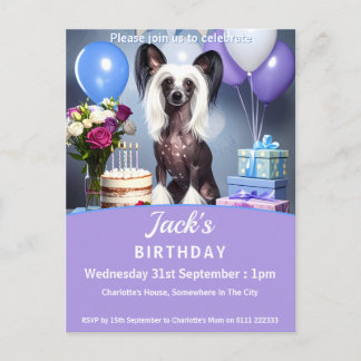 Chinese Crested Birthday Party Invitation Postcard