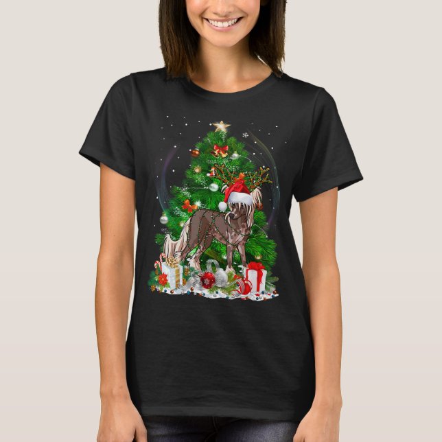 Chinese Crested Christmas Tree Light Pajama Dog Xm T-Shirt (Front)