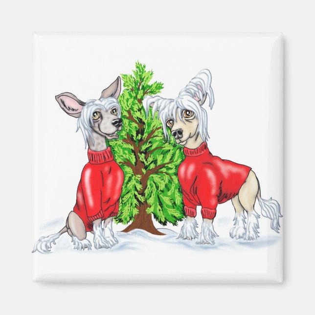 Chinese Crested Christmas Tree Magnet (Front)