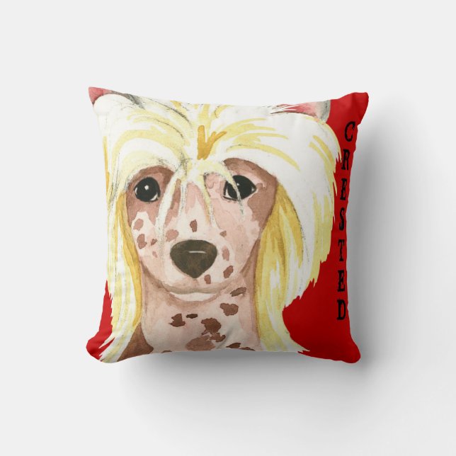Chinese Crested Colour Block Throw Pillow (Front)