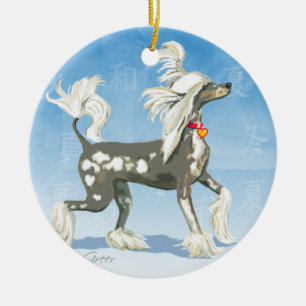 Chinese Crested Dog Ceramic Tree Decoration