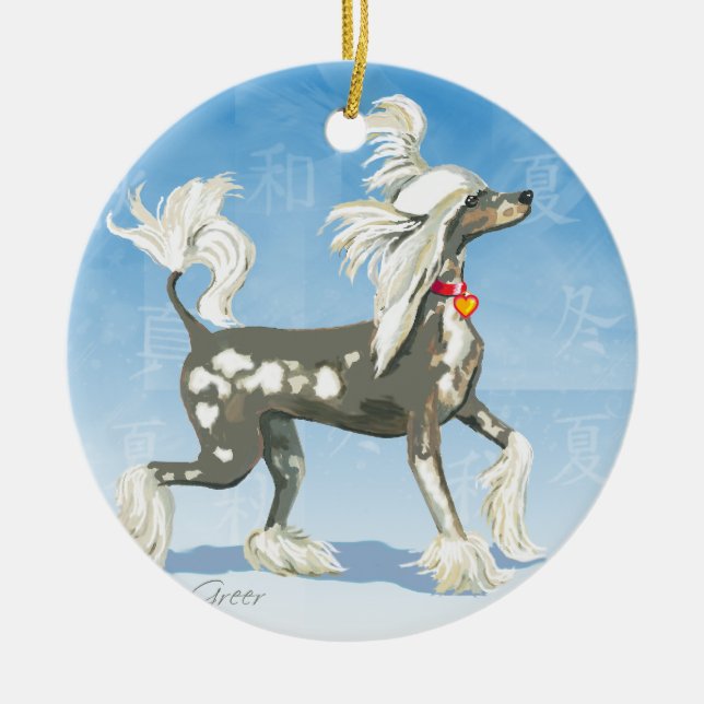 Chinese Crested Dog Ceramic Tree Decoration (Front)