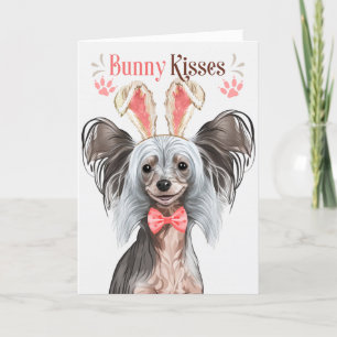 Chinese Crested Dog in Bunny Ears for Easter Holiday Card