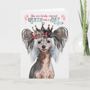 Chinese Crested Dog Queen for a Day Birthday Card
