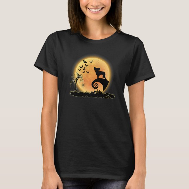 Chinese Crested Dog Scary And Moon  Halloween Cost T-Shirt (Front)
