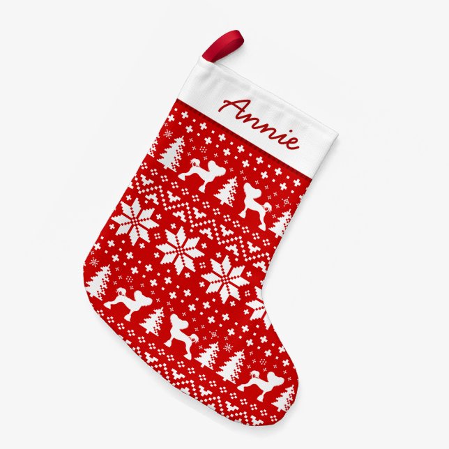 Chinese Crested Dog Silhouettes Pattern Cute Small Christmas Stocking (Front (Hanging))
