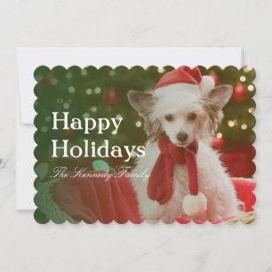 Chinese Crested Dog sitting in basket decorated Holiday Card