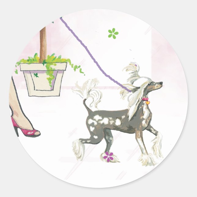 Chinese Crested Dog Walking Stickers Tags (Front)