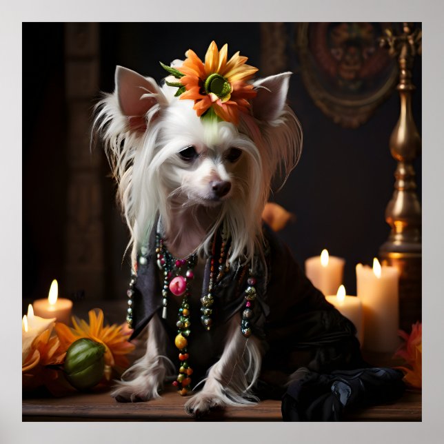 Chinese Crested Dressed like Day of the Dead Poster (Front)
