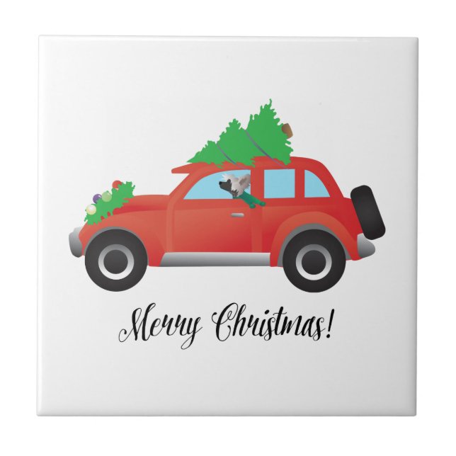 Chinese Crested Driving Car with Tree on Top Tile (Front)