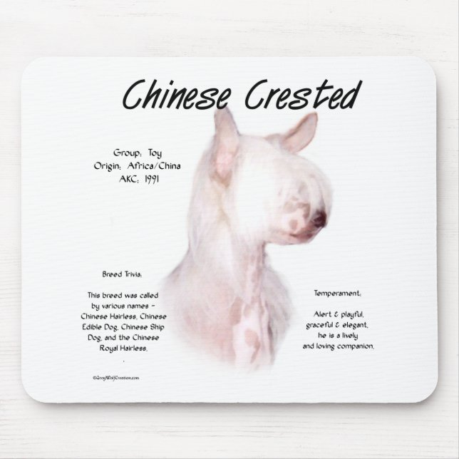 Chinese Crested (hairless) History Design Mouse Mat (Front)