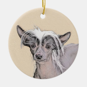 Chinese Crested Hairless Painting Original Dog Art Ceramic Tree Decoration