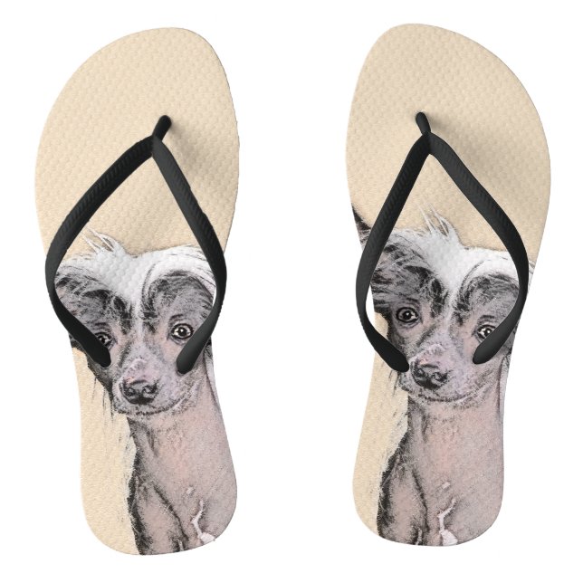 Chinese Crested Hairless Painting Original Dog Art Flip Flops (Footbed)
