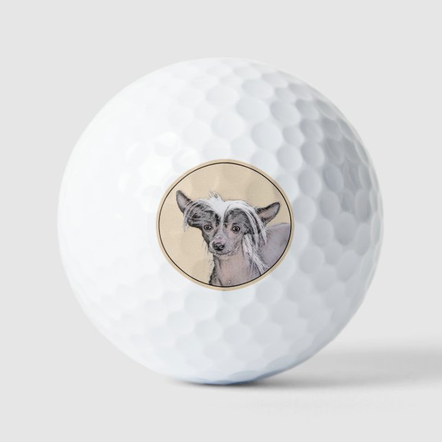 Chinese Crested Hairless Painting Original Dog Art Golf Balls (Front)