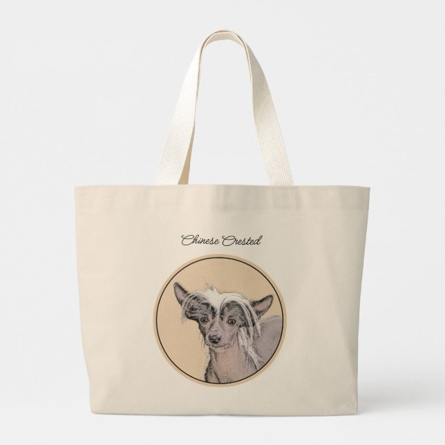 Chinese Crested Hairless Painting Original Dog Art Large Tote Bag (Back)
