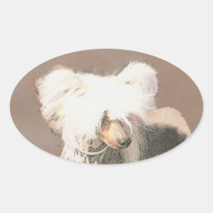 Chinese Crested Hairless Painting Original Dog Art Oval Sticker