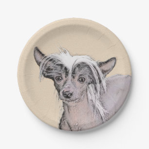 Chinese Crested Hairless Painting Original Dog Art Paper Plate
