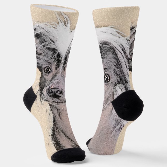Chinese Crested Hairless Painting Original Dog Art Socks (Angled)