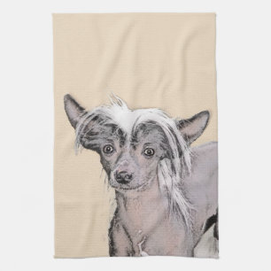 Chinese Crested Hairless Painting Original Dog Art Tea Towel