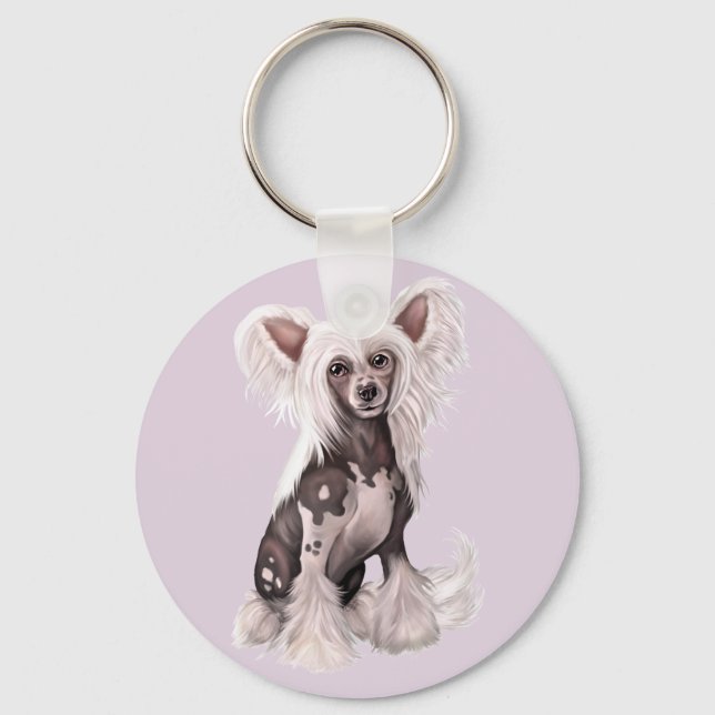Chinese Crested Hairless Sit Key Ring (Front)