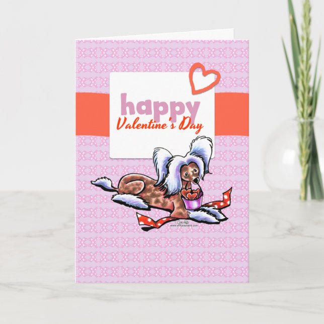 Chinese Crested Happy Valentine's Day Holiday Card (Front)