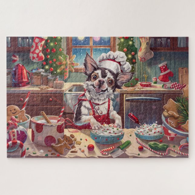 Chinese Crested Holiday Baking: Festive Christmas Jigsaw Puzzle (Horizontal)