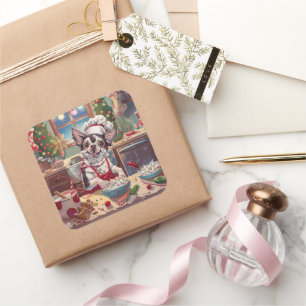 Chinese Crested Holiday Baking: Festive Christmas Square Sticker