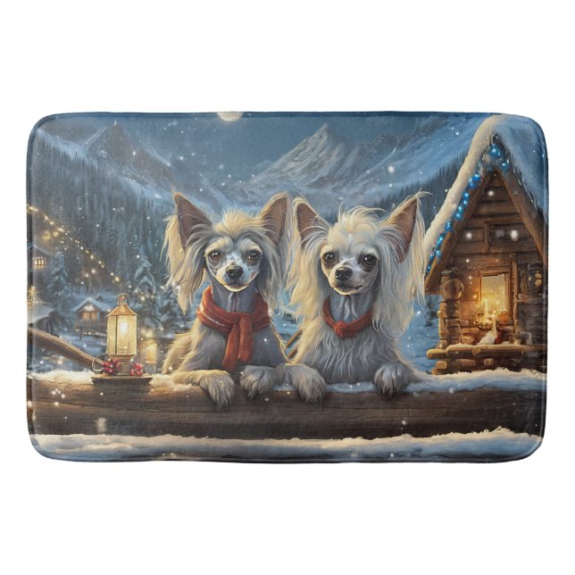 Chinese Crested Holiday Design By Rich AMeN Gill Bath Mat (Front)