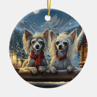 Chinese Crested Holiday Design By Rich AMeN Gill Ceramic Tree Decoration