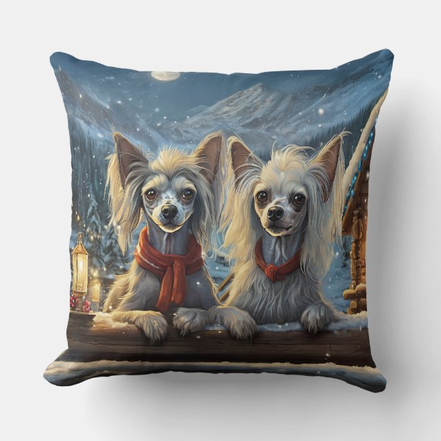 Chinese Crested Holiday Design By Rich AMeN Gill Cushion (Front)