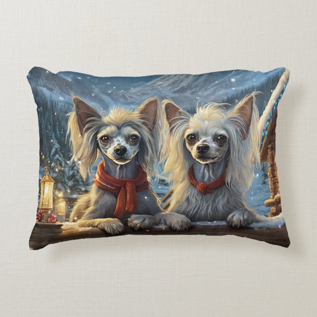 Chinese Crested Holiday Design By Rich AMeN Gill Decorative Cushion (Front)
