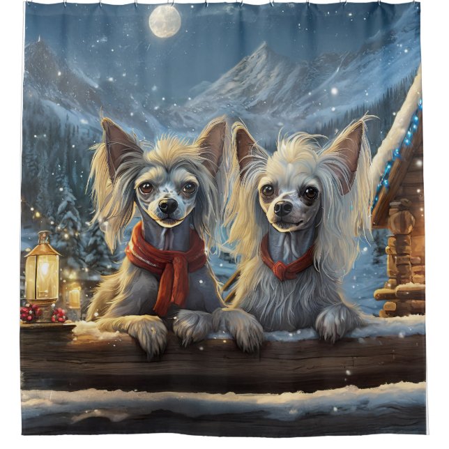 Chinese Crested Holiday Design By Rich AMeN Gill Shower Curtain (Front)