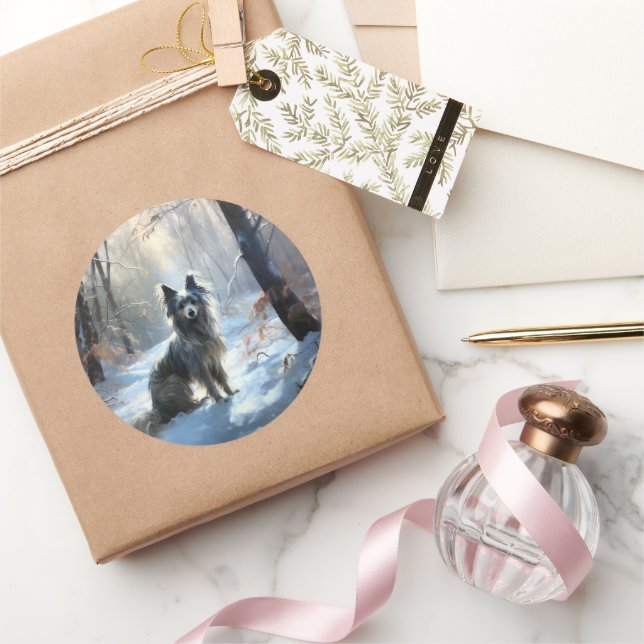 Chinese Crested Let It Snow Christmas Classic Round Sticker (Gifting)