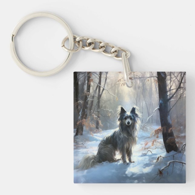 Chinese Crested Let It Snow Christmas Key Ring (Front)