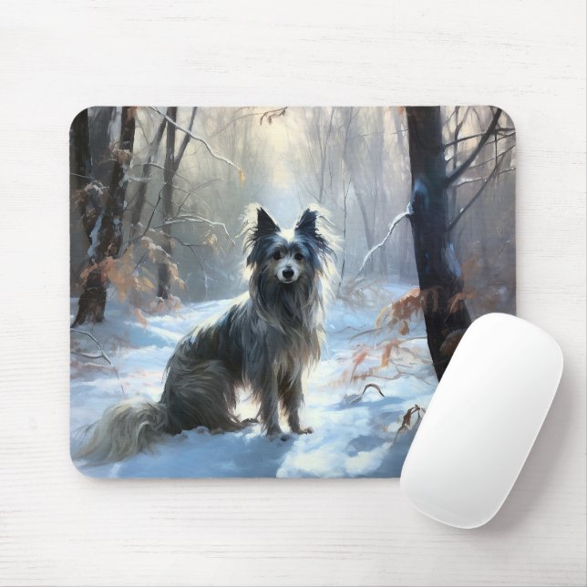 Chinese Crested Let It Snow Christmas Mouse Mat (With Mouse)