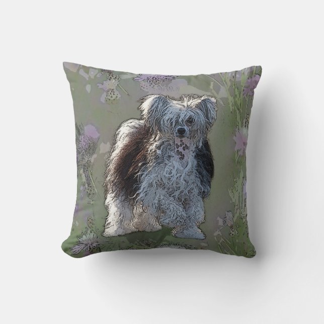 Chinese crested powderpuff dog pillow (Front)