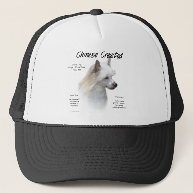 Chinese Crested (powderpuff) History Design Trucker Hat (Front)