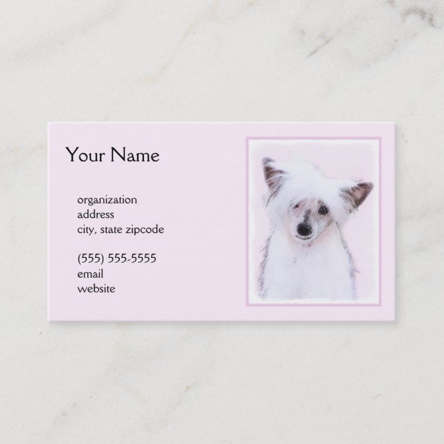Chinese Crested Powderpuff Painting - Dog Art Business Card (Front)