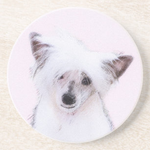 Chinese Crested Powderpuff Painting - Dog Art Coaster
