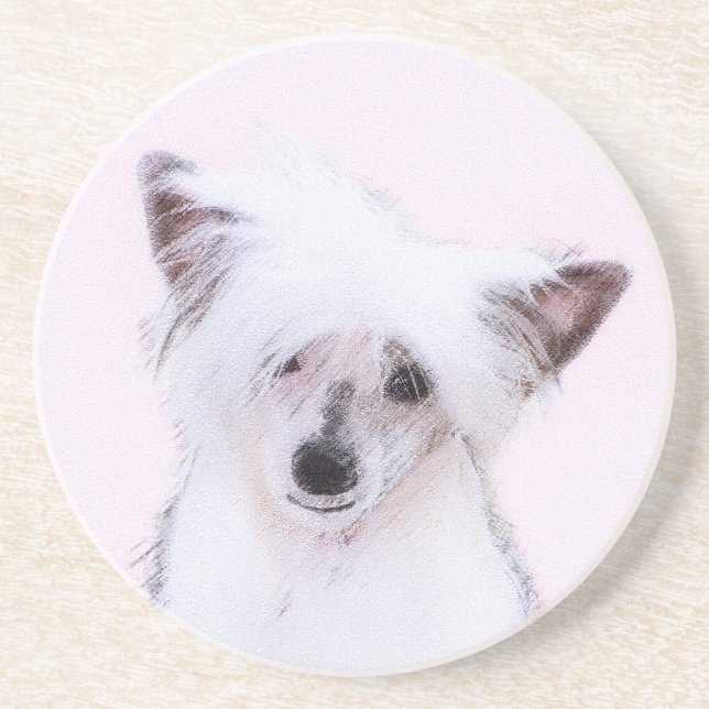 Chinese Crested Powderpuff Painting - Dog Art Coaster (Front)