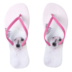 Chinese Crested Powderpuff Painting - Dog Art Flip Flops