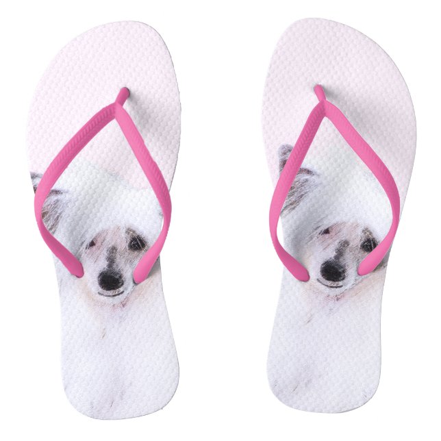 Chinese Crested Powderpuff Painting - Dog Art Flip Flops (Footbed)