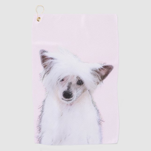 Chinese Crested Powderpuff Painting - Dog Art Golf Towel (Front)