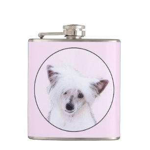 Chinese Crested Powderpuff Painting - Dog Art Hip Flask