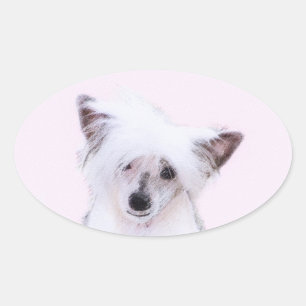 Chinese Crested Powderpuff Painting - Dog Art Oval Sticker